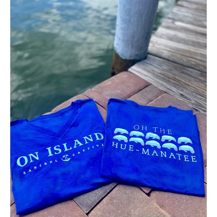 Oh The Hue-Manatee Ladies Short Sleeve V-neck - Blue