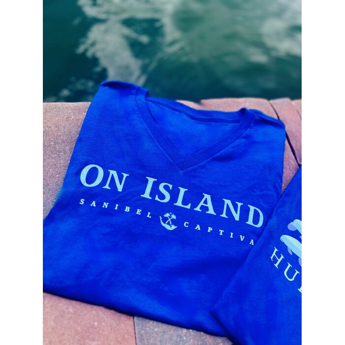 Oh The Hue-Manatee Ladies Short Sleeve V-neck - Blue