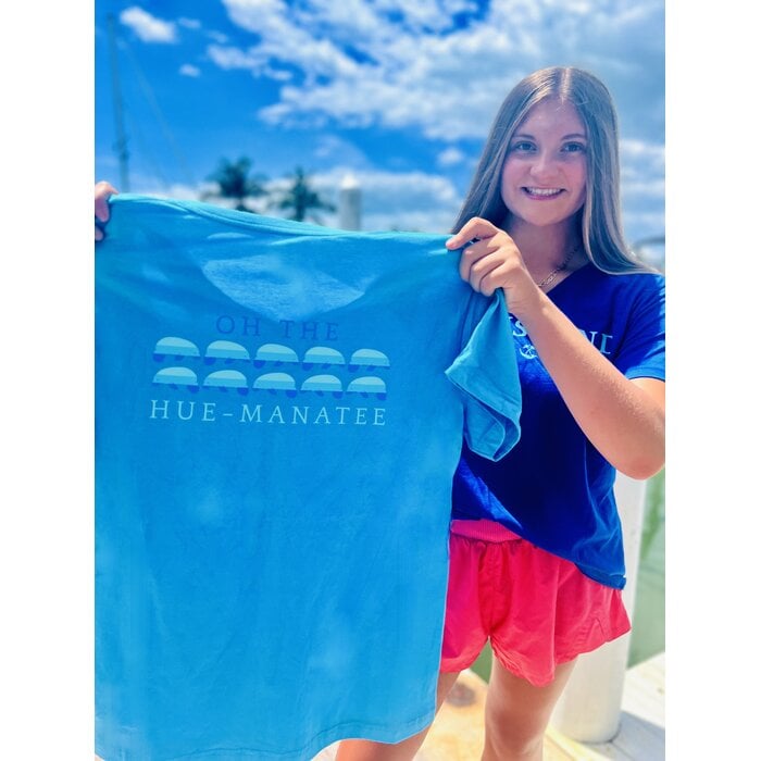 Oh The Hue-Manatee Ladies Short Sleeve V-neck - Lt Blue