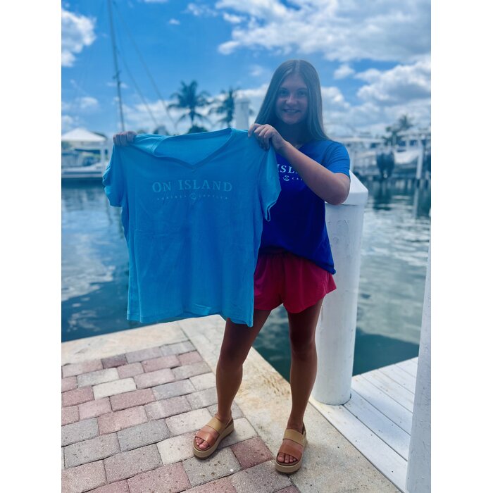 Oh The Hue-Manatee Ladies Short Sleeve V-neck - Lt Blue