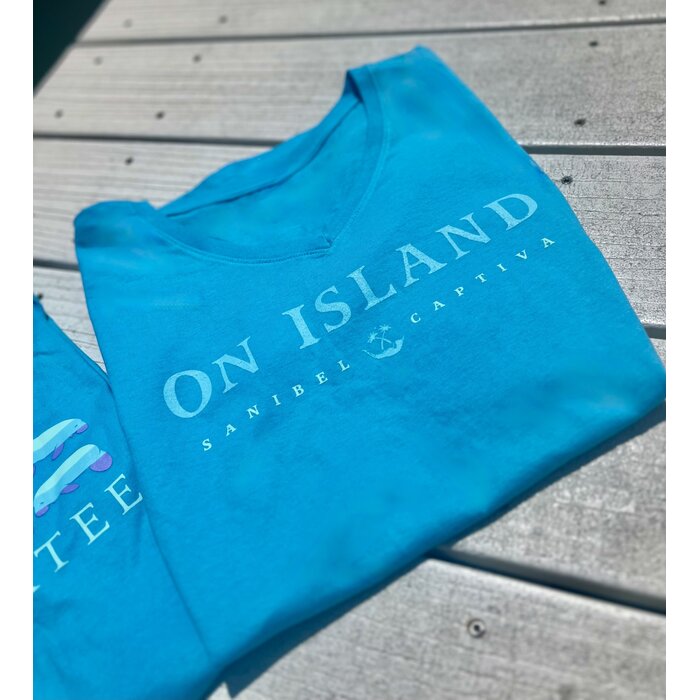 Oh The Hue-Manatee Ladies Short Sleeve V-neck - Lt Blue