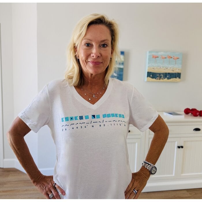 Always On Island Nautical Flags Ladies Short Sleeve V-Neck