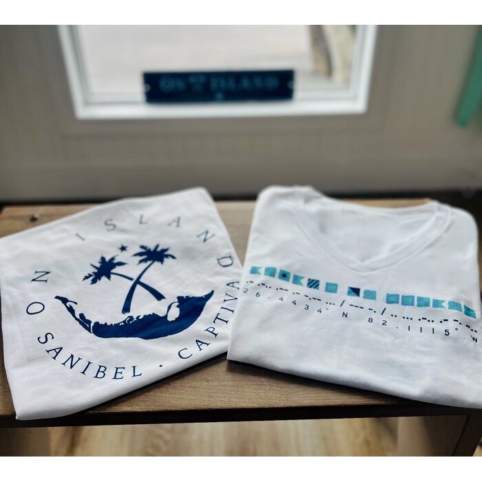 Always On Island Nautical Flags Ladies Short Sleeve V-Neck