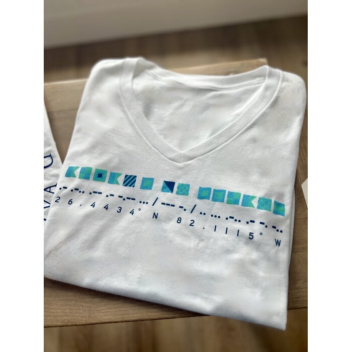 Always On Island Nautical Flags Ladies Short Sleeve V-Neck