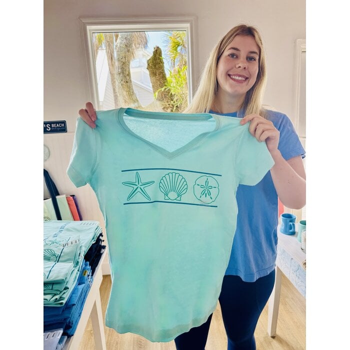 Shell Shirt - Ladies Short Sleeve V-Neck Mint