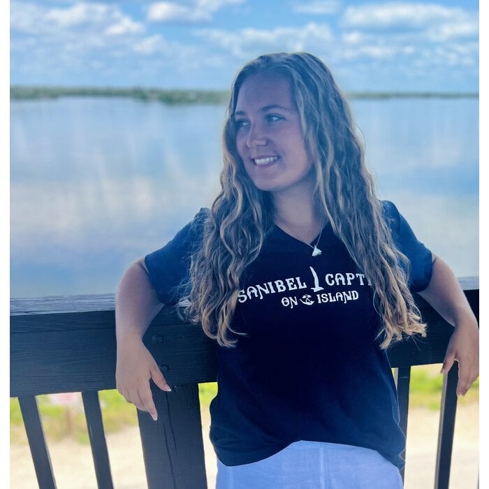 Throwback Seagull Ladies V-neck Short Sleeve - Navy