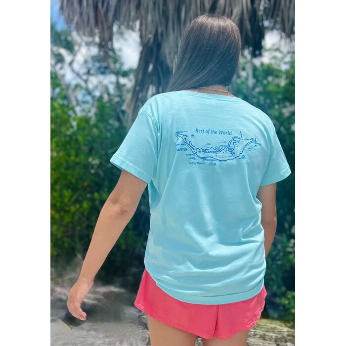 Tri Color Map Ladies Short Sleeve V-Neck Mint