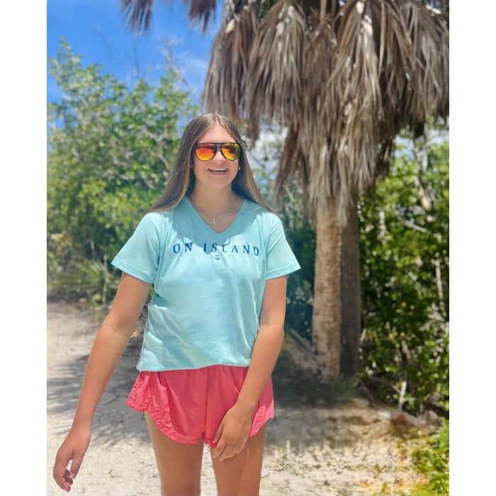 Tri Color Map Ladies Short Sleeve V-Neck Mint