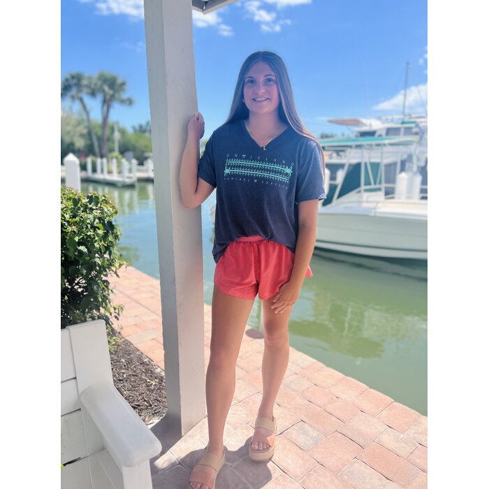 Turtle Tracks Ladies V-neck Short Sleeve - Grey