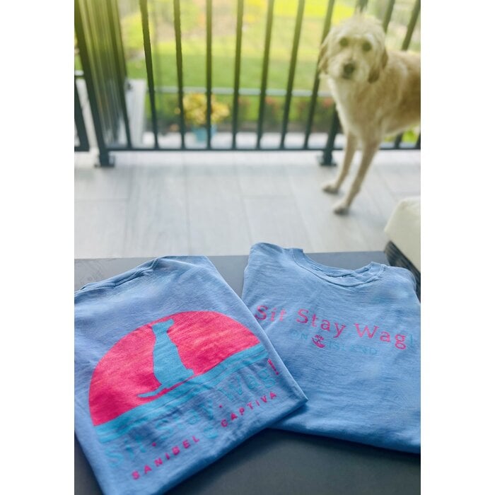 Sit. Stay. Wag! Unisex Short Sleeve Tee - Blue Grey
