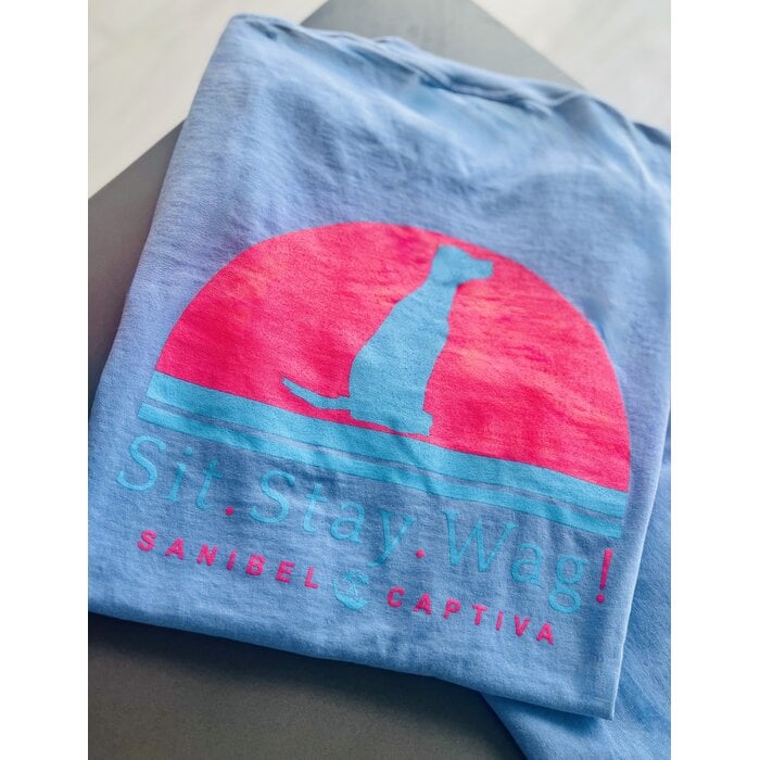 Sit. Stay. Wag! Unisex Short Sleeve Tee - Blue Grey