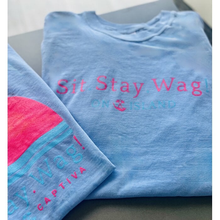 Sit. Stay. Wag! Unisex Short Sleeve Tee - Blue Grey