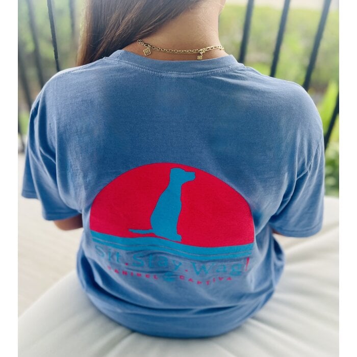 Sit. Stay. Wag! Unisex Short Sleeve Tee - Blue Grey