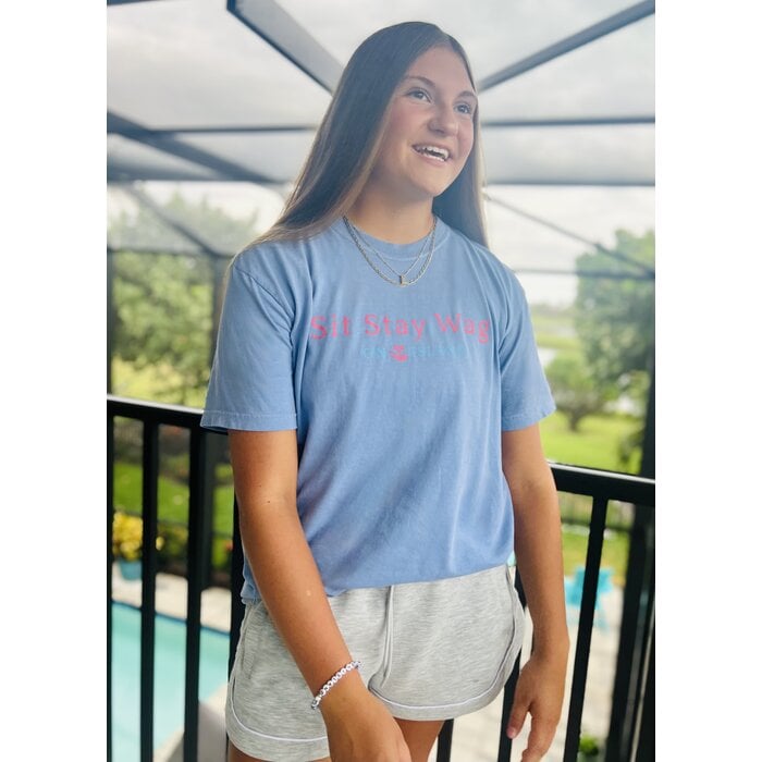 Sit. Stay. Wag! Unisex Short Sleeve Tee - Blue Grey