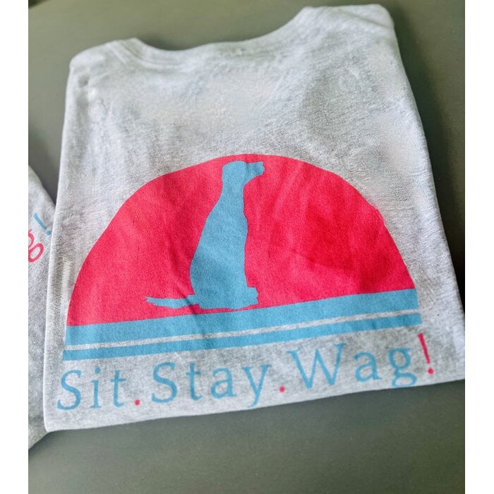 Sit. Stay. Wag! Ladies V-Neck Short Sleeve - Grey