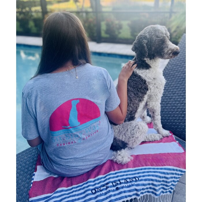 Sit. Stay. Wag! Ladies V-Neck Short Sleeve - Grey