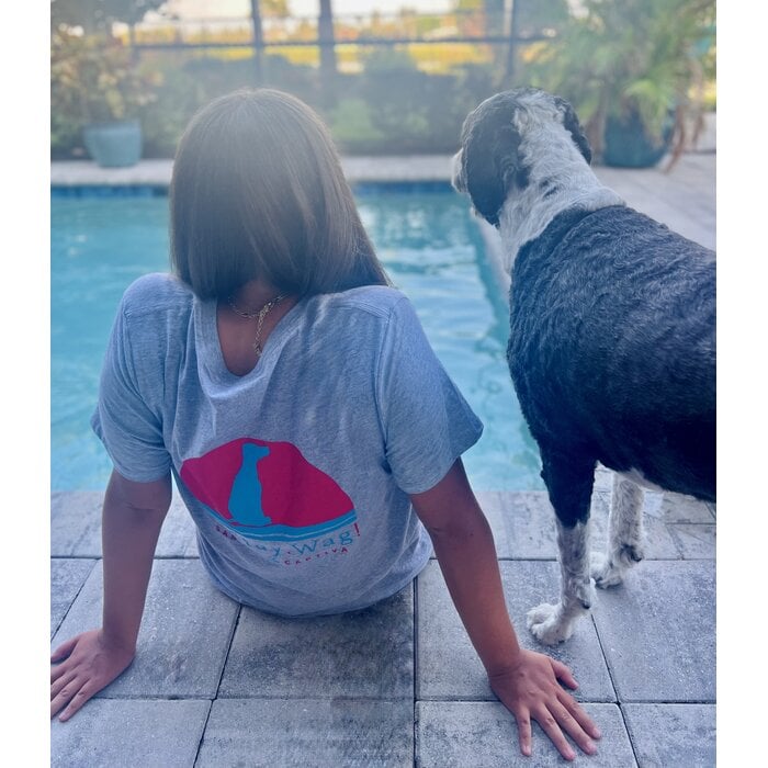 Sit. Stay. Wag! Ladies V-Neck Short Sleeve - Grey