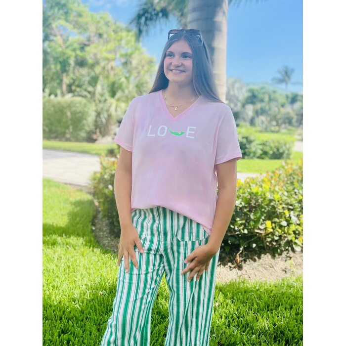 LOVE Ladies Short Sleeve V-neck - Pink