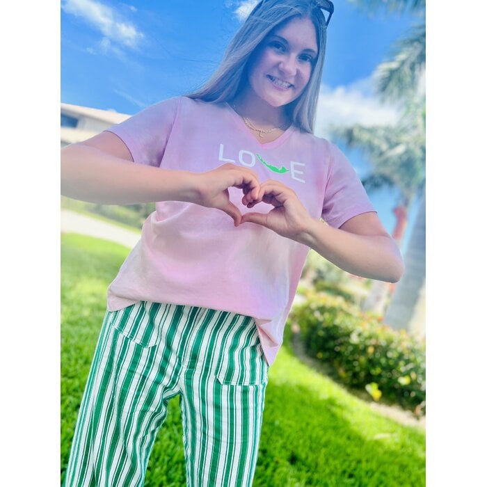 LOVE Ladies Short Sleeve V-neck - Pink