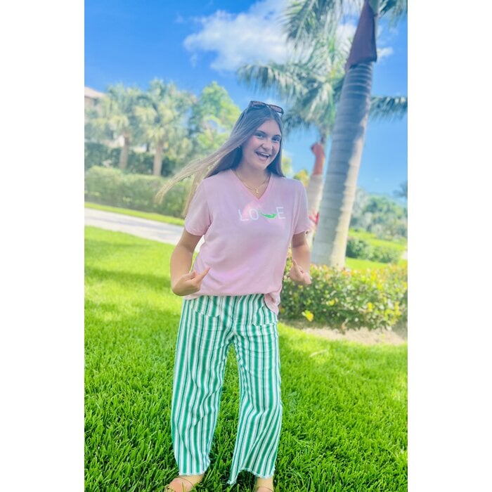 LOVE Ladies Short Sleeve V-neck - Pink