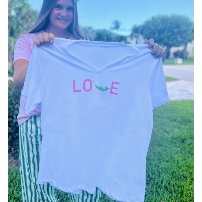 LOVE Ladies Short Sleeve V-neck - White