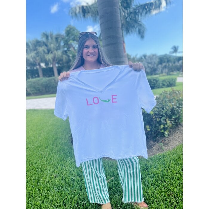 LOVE Ladies Short Sleeve V-neck - White