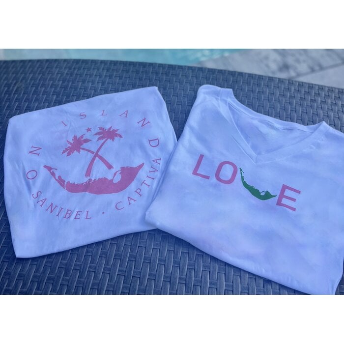 LOVE Ladies Short Sleeve V-neck - White
