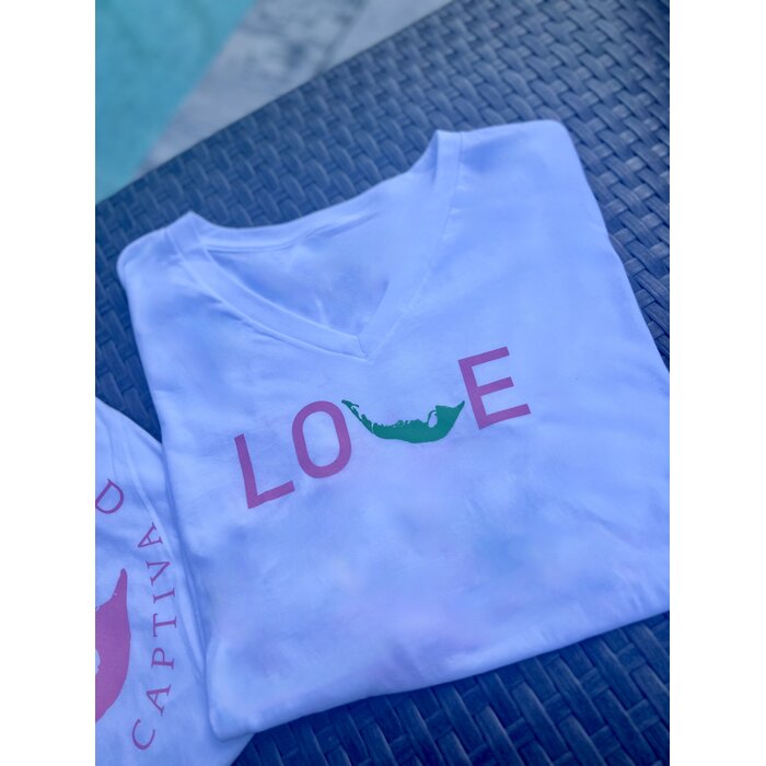 LOVE Ladies Short Sleeve V-neck - White