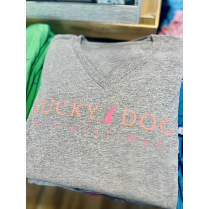 Lucky Dog Ladies V-Neck Gray