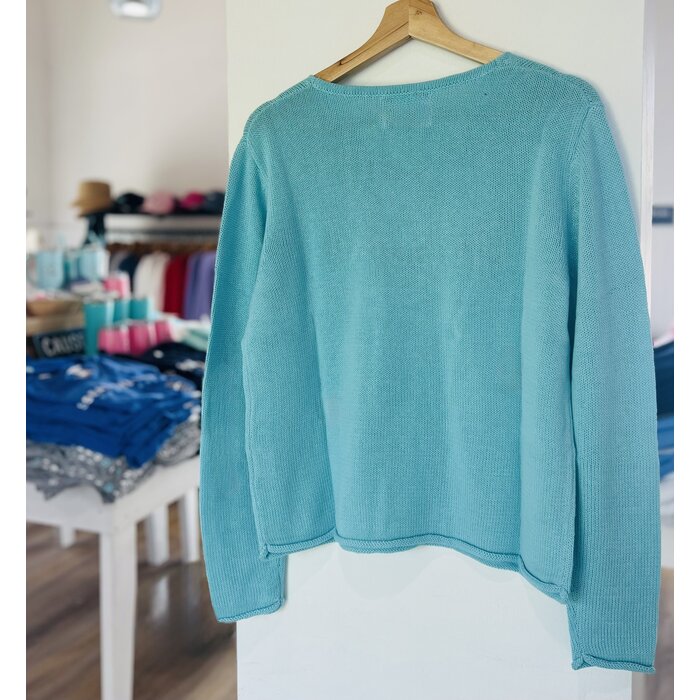 Summer Sweater Ladies V-neck - Aqua
