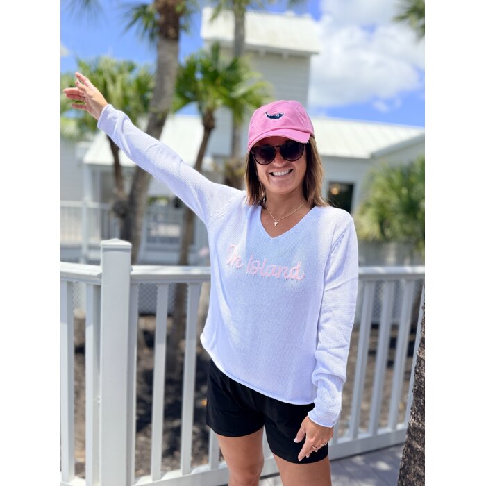 Summer Sweater Ladies V-neck - White/Pink