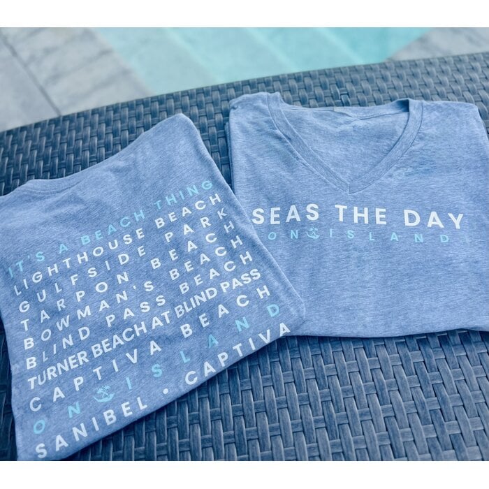 Seas The Day Ladies Short Sleeve V-Neck - Grey