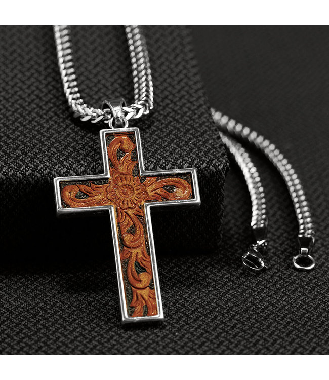 Iconic | Brown Leather With Black Stainless Steel Cross Necklace | In  stock! | Lucleon