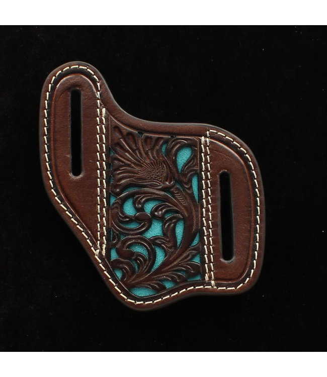 Flat Lay Turquoise Inlay Tooled Knife Sheath 180503