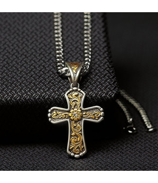 Diamond T Outfitters Twister Two Tone Cross Filigree Necklace