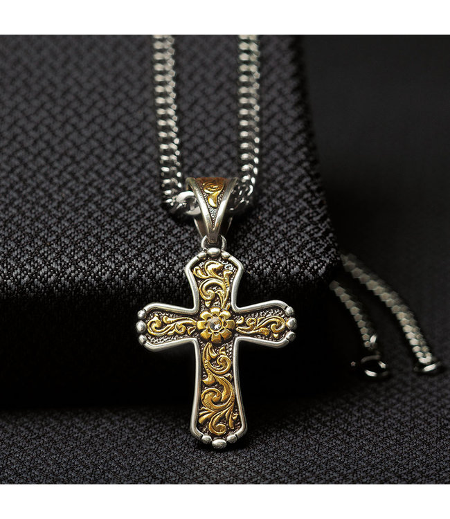 Twister Two Tone Cross Filigree Necklace
