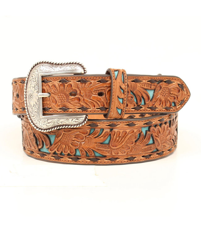 Chocolate Turquoise Floral Inlay with Buckstitch N2414608 R2