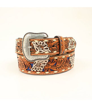 M&F Western Blue Floral Inlay Belt with Buckstitch