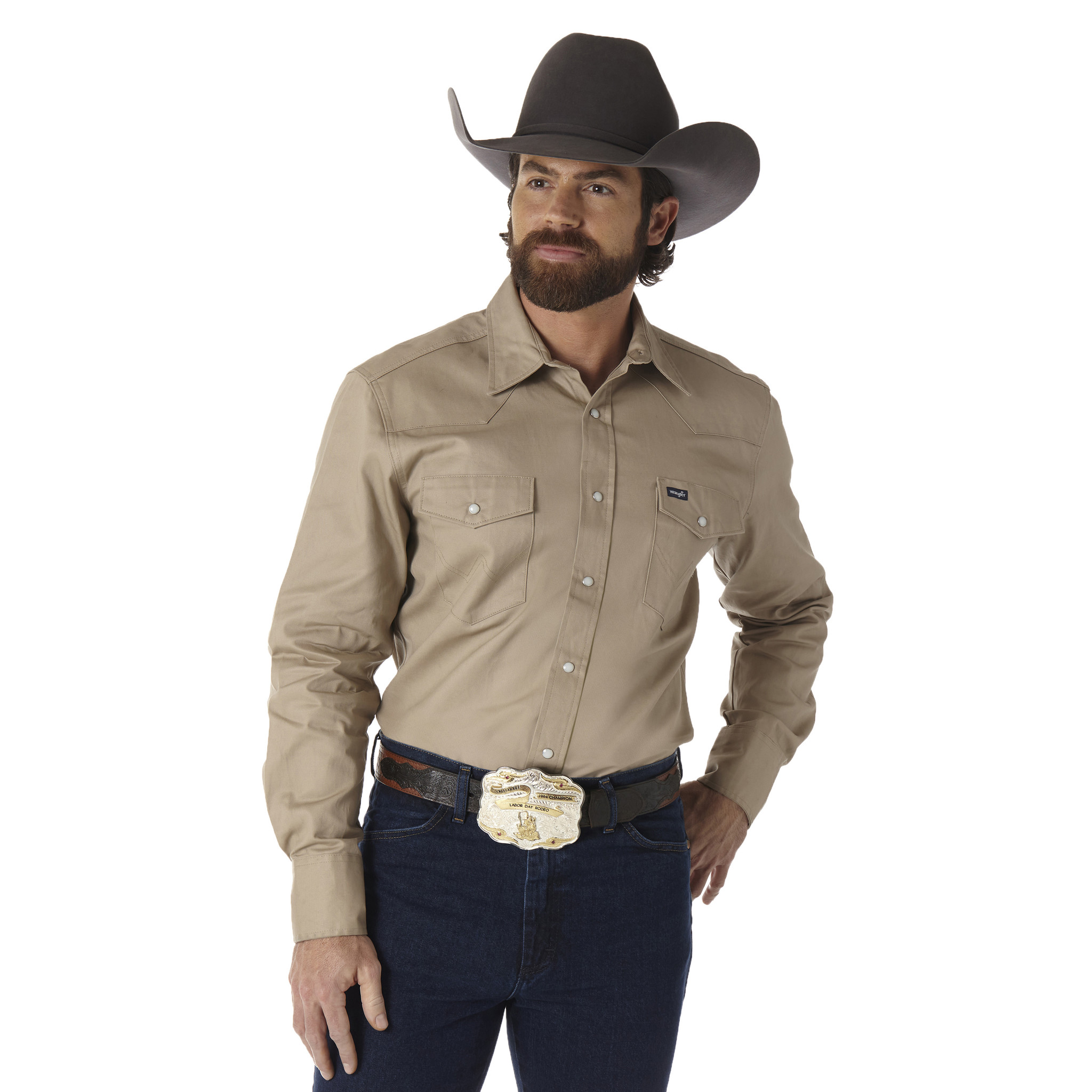 Wrangler Men's Chambray Blue Cowboy Cut Long Sleeve Western Snap Shirt