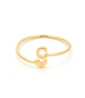 Cai Heart Initial Stackable Ring Gold