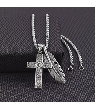 M&F Western Twister Men's Feather Cross Necklace