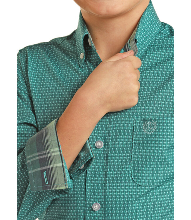 PBB2S02306 Boys Button Down Geo Teal