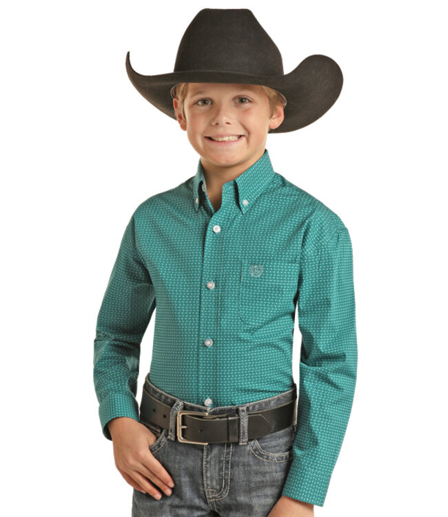 PBB2S02306 Boys Button Down Geo Teal