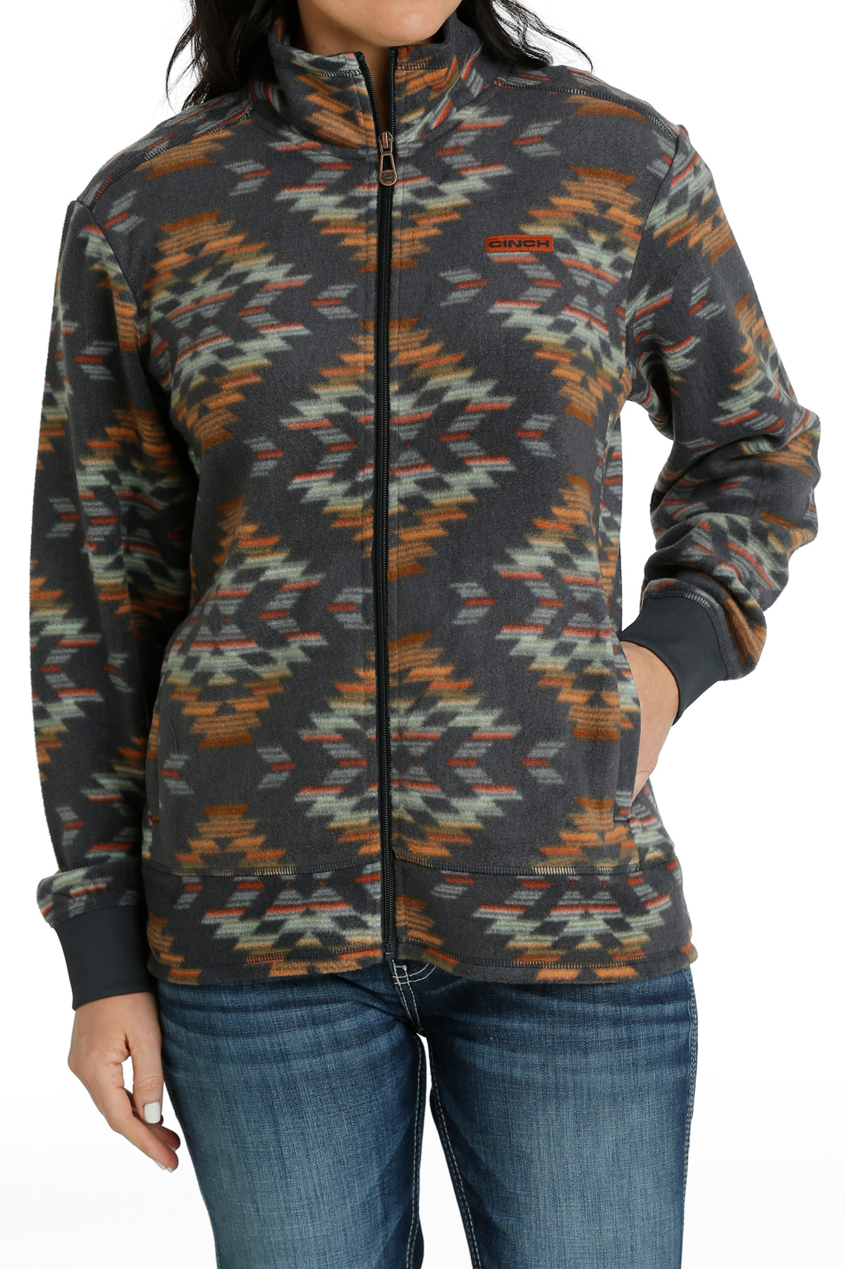 Printed Funnel Neck Fleece Jacket