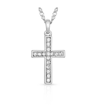 Silver Rhinestone Cross Necklace NC746