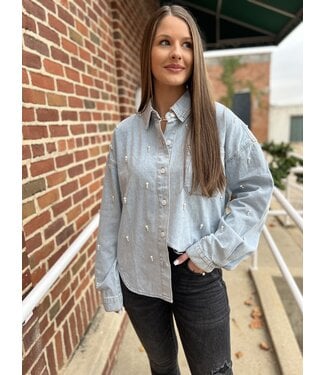 Mable Pearls and Denim Top MT1820