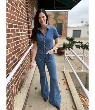 wisteria lane Denim Darlin Flare Jumpsuit