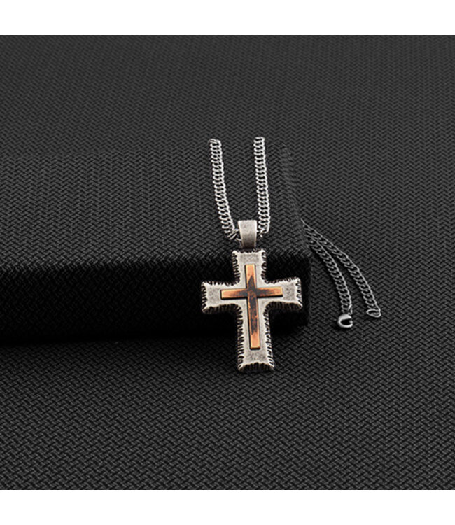 Men's Designer 14K Two-Tone Gold Cross Pendant Necklace