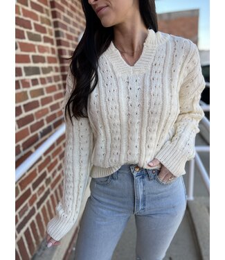 very j Cable Knit Sweater Top Cream