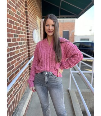 very j Cable Knit Sweater Top Pink